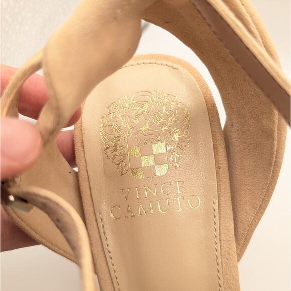 Vince Camuto Kalinte Biscuit Beige Suede Open Toe Ankle Strap Heels Size 8.5 - Picture 6 of 9